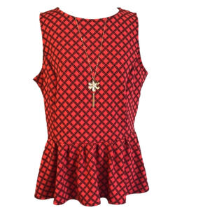 WORTHINGTON Coral and Black Geo Print Sleeveless Babydoll Top Size XL‎